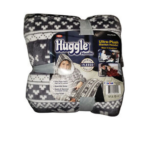 Huggle Blanket Hoodie Nordic Snowflake Ultra Plush Gray White Fleece One Size
